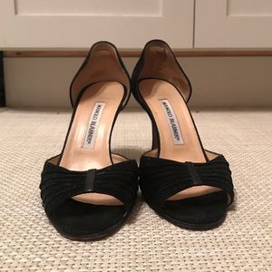 Manolo Blahnik Suede Pleated Sandals